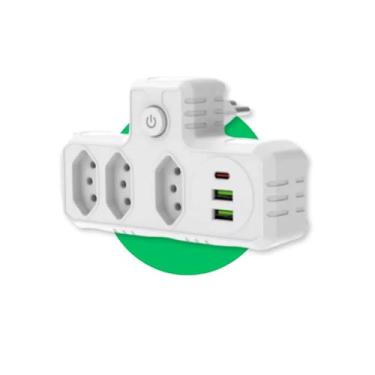 Imagem de Benjamin Adaptador Universal Extensor de Tomadas com USB e Tipo C - Proteção Contra Sobrecarga, Design Moderno e Compacto (Branco)