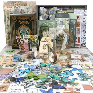 Imagem de Diuhofart Kits de scrapbook para adultos e mulheres, kit de suprimentos de papelaria estética com caderno de grade A6 para suprimentos de jornal lixo, materiais de arte de artesanato em papel DIY
