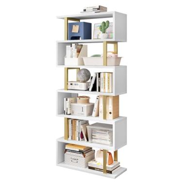 Imagem de SORCEDAS Estante Geométrica Em Forma De S Estante Industrial Para Livros Suporte De Exposição Para Sala De Estar Quarto E Escritório (Branco, 6 Camadas)