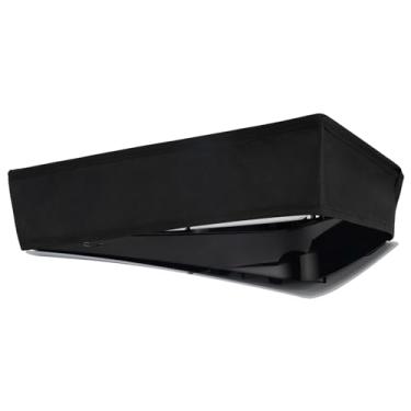 Imagem de playvital Capa contra poeira horizontal para ps5 Slim Digital Edition (o novo design menor), capa protetora à prova d'água de nylon à prova de poeira para console ps5 Slim - preta