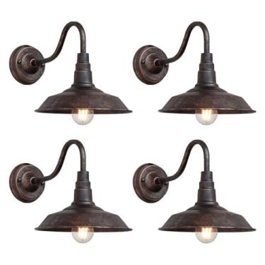 Imagem de RIIGOOG Pacote Com 4 Luzes De Celeiro Em Formato De Pescoço De Ganso Para Áreas Externas, 10" Retro, Luz De Parede Externa, Arandelas De Parede De Arte Em Ferro, Arandelas De Parede De Fazenda, Anti