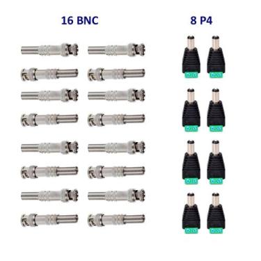 Imagem de Kit 16 conector bnc mola e parafuso +8 p4macho para câmeras de seguran