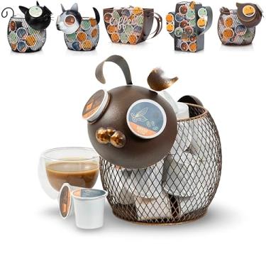 Imagem de Made Easy Kit Organizador de cesta de café para decoração prática – compatível com cápsulas e cápsulas Keurig K-Cup – Decoração de café e bar útil, bancada de cozinha independente (Bunny Vintage)