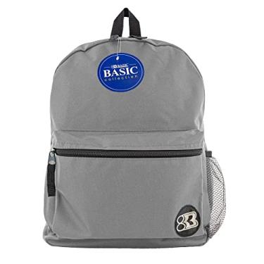 Imagem de Mochila escolar BAZIC cinza 40,64 cm, bolsa escolar leve acolchoada e alça ajustável para estudantes, bolsa de viagem para notebook A4, pacote com 1
