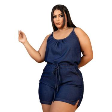 Imagem de Macacão/Macaquinho Feminino Curto Jeans com Elastano Plus Size - 2 Sir