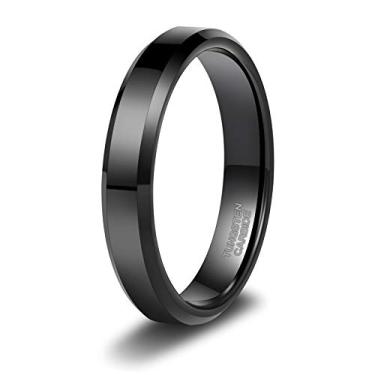 Imagem de TRUMIUM Anéis de tungstênio de 4 mm, 6 mm, para homens e mulheres, alianças de casamento pretas e azuis, bordas chanfradas, ajuste confortável, tamanho 4-15, Metal, Carboneto de tungstênio
