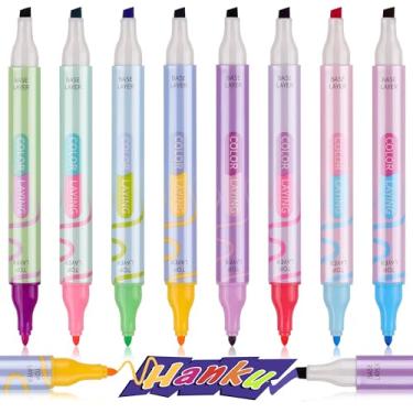 Imagem de HANKU 8 peças de marcadores bíblicos estéticos de sobreposição de ponta dupla, 16 cores pastel marca-textos cores sortidas. Ponta de cinzel ponta fina sem sangria para diário bíblico suprimentos de