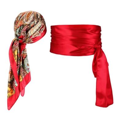 Imagem de Yinder Acessórios de fantasia de pirata de Halloween, feminino, bandana de pirata, lenço de cabeça, chapéu para Halloween, cosplay, festa, renascentista, vermelho, Vermelho, 35.43 inch