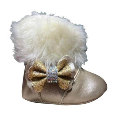 Imagem de Bota Botinha Felpuda Feminina Para Bebê - Babys Shoes, Dourado, M (15/