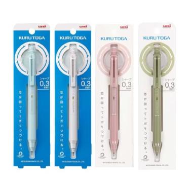 Imagem de KURUTOGA Mitsubishi Pencil KS Modelo 0,3 mm Lapiseira Rotação Automática Conjunto de 4 Cores M3-KS 1P com Caneta Esferográfica Stylus Original Touch