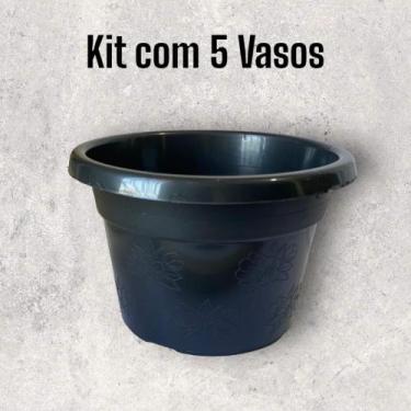 Imagem de Vaso Cuia Preto Redondo 5 Pçs Top Modelo E22b Plantas Cactos - TA NA M