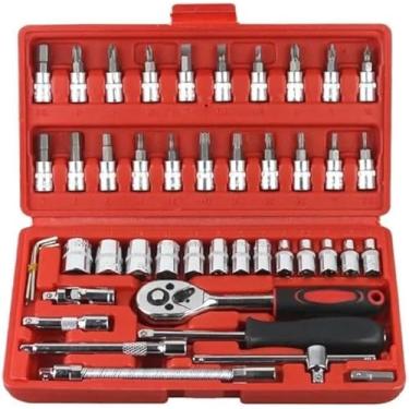 Imagem de Kit Profissional de Ferramentas 46 Peças + Maleta Catraca Jogo De Soquetes Allen Torx Estojo Kit Ferramentas