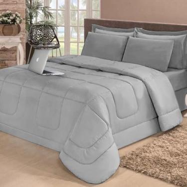 Imagem de Kit 6 Pçs Edredom Casa Dona Dupla Face Casal Queen Com Lençol Cinza