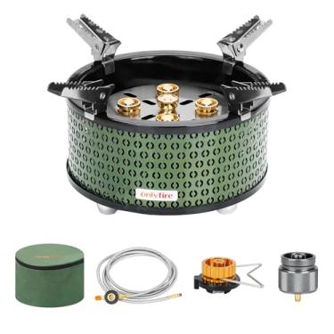 Imagem de ONLYFIRE OUTDOOR LIVING ONLYFIRE Fogão a gás portátil para acampamento, cinco bocas, mini fogão de acampamento com bolsa de armazenamento para cozinhar ao ar livre, piquenique, acampamento, caminhada