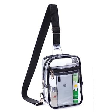 Imagem de Pequena bolsa de couro transparente para mulheres pochete de couro para mulheres, Preto, Medium, Aprovado pelo Clear Bag Stadium