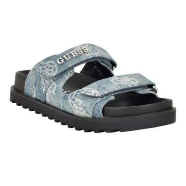 Imagem de GUESS Sandália feminina Fabulon Flat, Logotipo jeans azul, 37