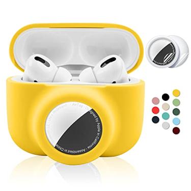 Imagem de Capa protetora 2 em 1 para Apple AirPods Pro Air Tag Combo, capa Airpods Pro AirTag de silicone macio com 2 peças de protetores de tela, antiarranhões, antiqueda, antiperda, à prova de choque, durável (amarelo)