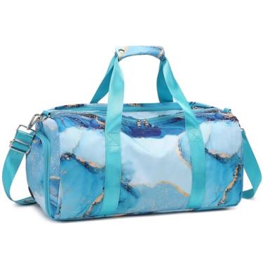 Imagem de Bolsa de ginástica esportiva para meninas, adolescentes, crianças, com compartimentos para sapatos e roupas molhadas, dança, natação, festa do pijama, bolsa de viagem para fim de semana, # Ciano