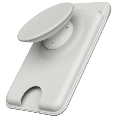 Imagem de Sinjimoru Para alça de telefone MagSafe, compatível com carteira MagSafe, alça magnética macia, com 3 porta-cartões para iPhone, carteira cinza M-Tap Tok