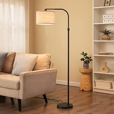 Imagem de EDISHINE Luminária de chão em arco moderno, lâmpada de arco de 157,5 cm com abajur de linho ajustável, luz de leitura de canto preto para sala de estar, quarto, escritório