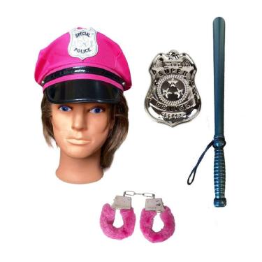 Imagem de Kit Completo Policial Feminino Rosa Quepe Boina+Acessórios