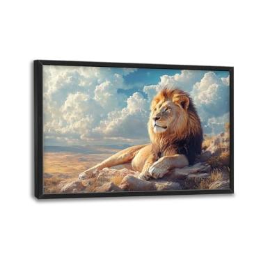 Imagem de Arte de parede grande leão para sala de estar, tela de vida selvagem, decoração de parede grande, animal selvagem, imagens emolduradas, modernas, pintura, impressão, arte para quarto, escritório, 91