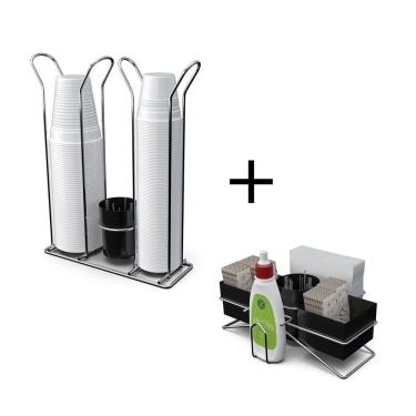 Imagem de Kit Café Com Suporte Para Sache E Porta Copos Preto