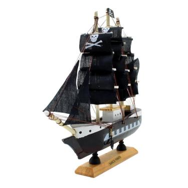 Imagem de Miniatura Barco Navio Pirata De Madeira Veleiro Decorativo ? 24cm