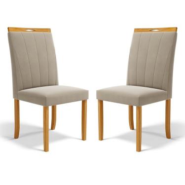 Imagem de Kit Com 2 Cadeiras Aurora Madeira Maciça Estofadas Para Mesa De Jantar Veludo Bege 102