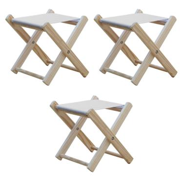 Imagem de Kit 3 Banquinho De Madeira Banqueta Pescador-branco