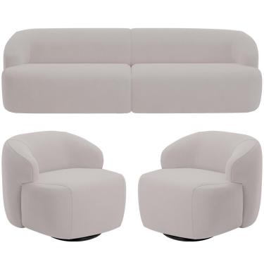 Imagem de Sofá 3 Lugares Curvo Orgânico Com 02 Poltronas Living 220cm Barolo L06 Veludo Grafite