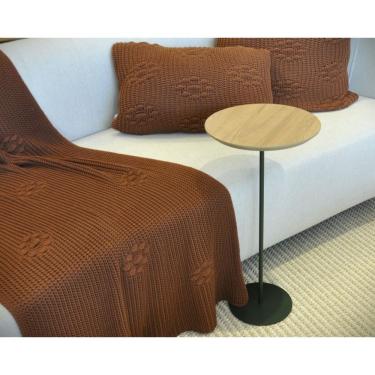 Imagem de Mesa Lateral Karla Alta, Com Tampo MDF Bp Amadeirado Itapoã E Base Com Acabamento Verde Oliva Amadeirado