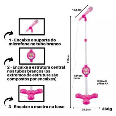 Imagem de Microfone Com Pedestal Karaokê Use No Celular Cantar Criança Menina