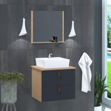 Imagem de Gabinete De Banheiro Suspenso 2 Gavetas Berlim 45cm Freijó Amadeirado E Cinza Titanium - Cinza