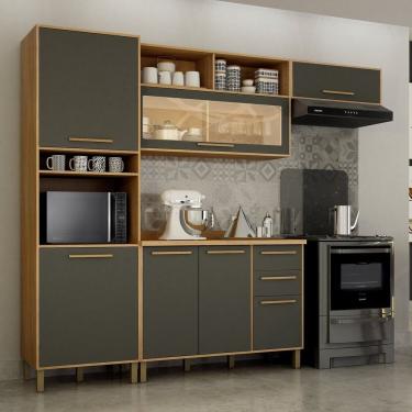 Imagem de Cozinha Completa 4 Peças 7 Portas 2 Gavetas Salvador Marrom-cinza