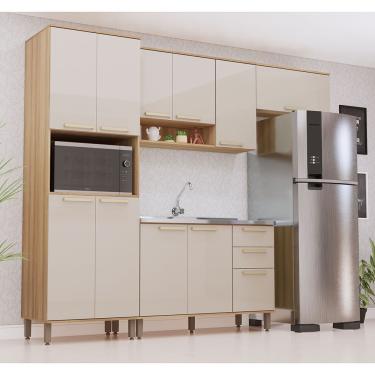 Imagem de Cozinha Modulada Compacta 4 Peças Sem Tampo Isis Luciane Móv Avelã-mocca Laca