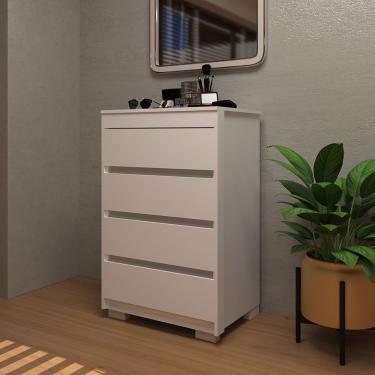 Imagem de Cômoda Uni 4 Gavetas em MDF com Puxador Cava Branco Estilo Clássico para Quarto 100x63x...