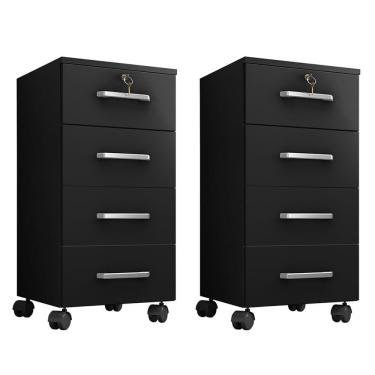 Imagem de Kit 2 Gaveteiro Gávea 4 Gavetas Preto Trama Com Rodízios - Móveis Leão Preto Trama