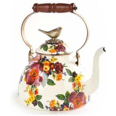 Imagem de Chaleira de Chá Esmaltada 3 Litros com Pássaro, MacKenzie Childs, Branca