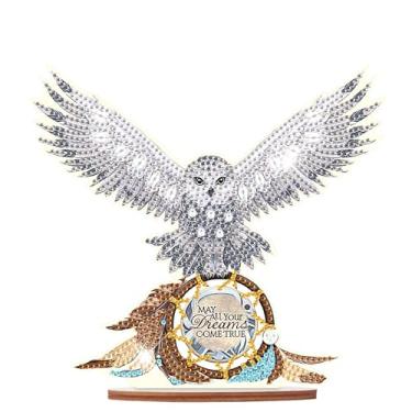 Imagem de Tontut Kit de pintura de arte de diamante DIY, ornamentos tridimensionais feitos à mão de coruja branca dominadora, a combinação perfeita de decoração e arte, excelente escolha para presentes de