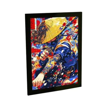 Imagem de Quadro Decorativo Samurai Chapéu De Palha Ilustração Colorida Decoração Poster Quarto Sala