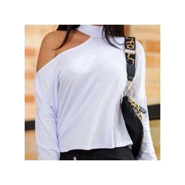 Imagem de Blusa Gola Alta Recorte No Ombro Manga Longa Viscolycra Moda Blogueira