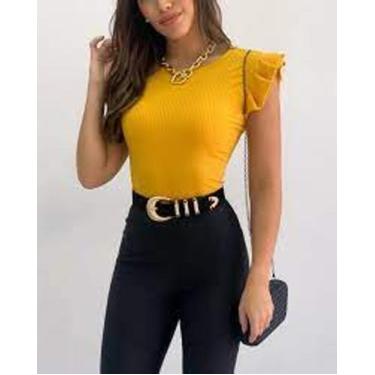 Imagem de Blusa canelada manga babado curta - Filo modas, Preto, M