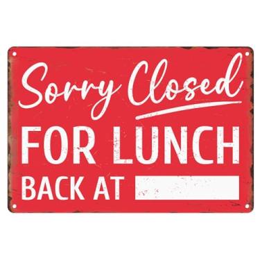 Imagem de Sanwarm Placa de metal 20 x 30 cm, Sorry Closed for Lunch Back At Notice Gone To Lunch Vintage Tin Sign Decoração de parede para loja, escritório, hotel, café e pub