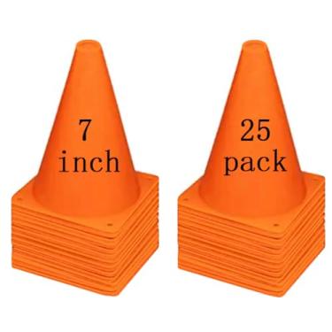 Imagem de YOQXHY Cones de futebol de 17 cm (conjunto de 25) para treinamento de agilidade - cone de plástico com bolsa de transporte para crianças, futebol, basquete, brocas de campo, (laranja)