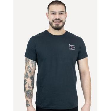 Imagem de Camiseta Tommy Hilfiger Masculina Regular Stack Azul Marinho, L/G