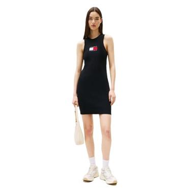 Imagem de Tommy Jeans Minivestido feminino sem mangas com detalhe de bandeira, Preto, PP