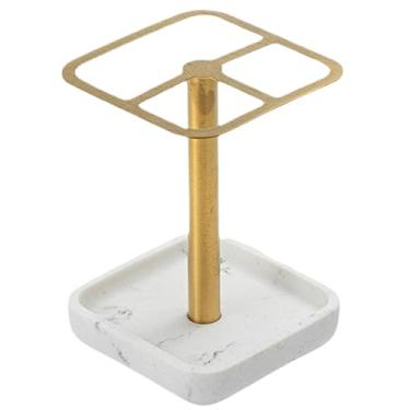 Imagem de Suporte de escova de dentes dourado com 3 compartimentos, suporte de aço inoxidável com base de mármore de resina, organizador de banheiro minimalista para pasta de dente, porta-escovas de dentes para