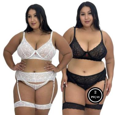 Imagem de Kit 2 Conjunto Lingerie Plus Size Sutiã sem Bojo e Perneira -c8 KIT 2 