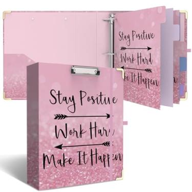 Imagem de Fichário de 3 anéis, fichário redondo de 5 cm com 6 divisórias de abas, prancheta fofa com armazenamento (fique positivo)